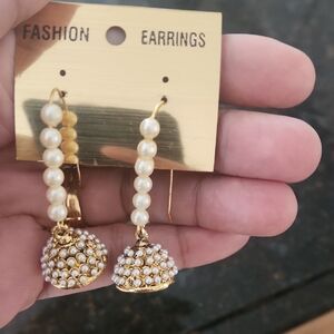 Gold and Pearl Beaded Fashion Earrings